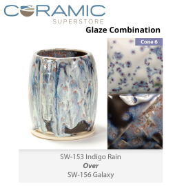 Indigo Rain SW153 over Galaxy SW156 Stoneware Combination Indigo Rain SW153 over Galaxy SW156 Stoneware Combination